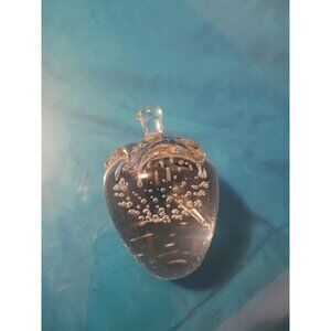 Glass Strawberry Paperweight With Bubbles Handmade Art Decor